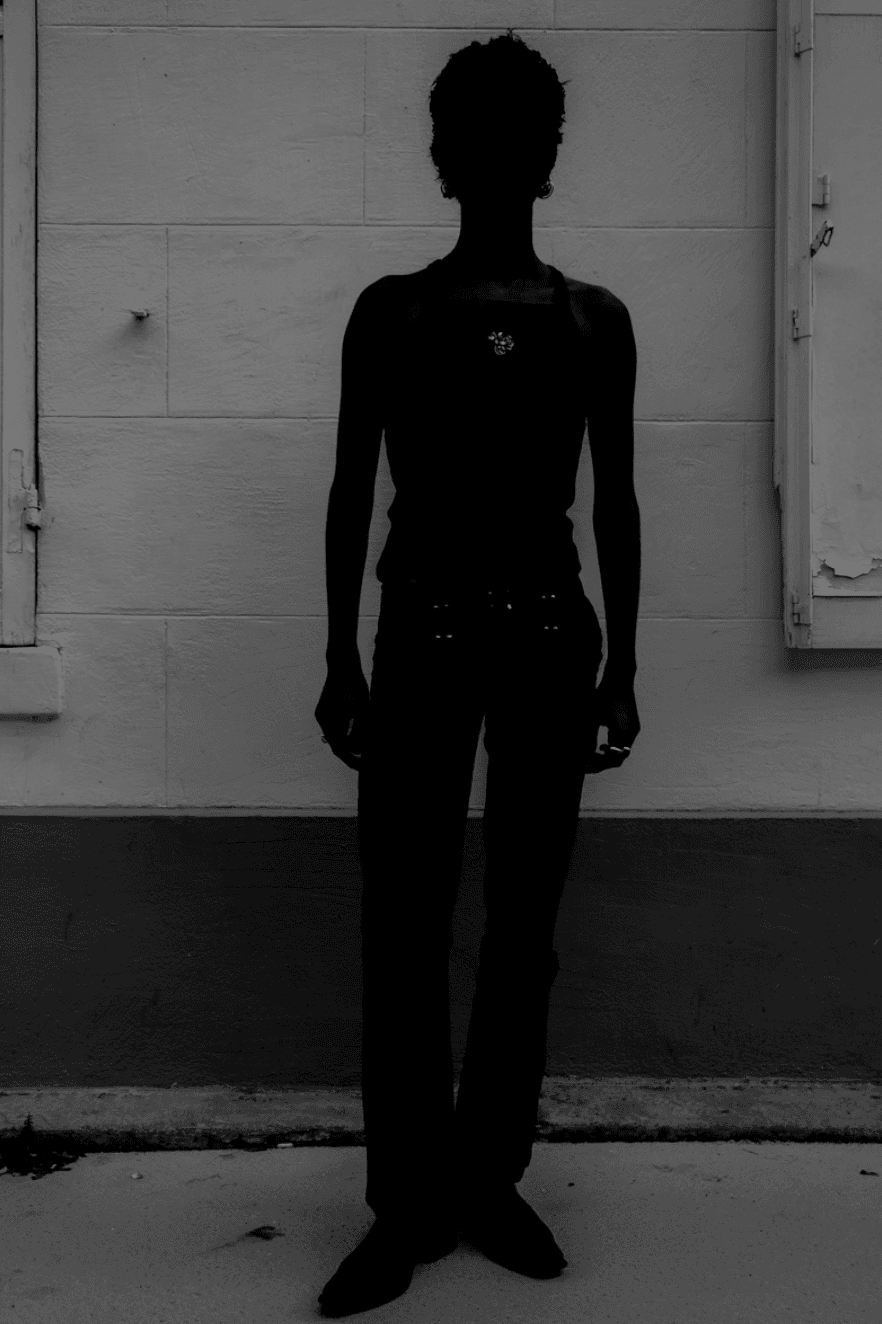 Opaque photo of model, full body length