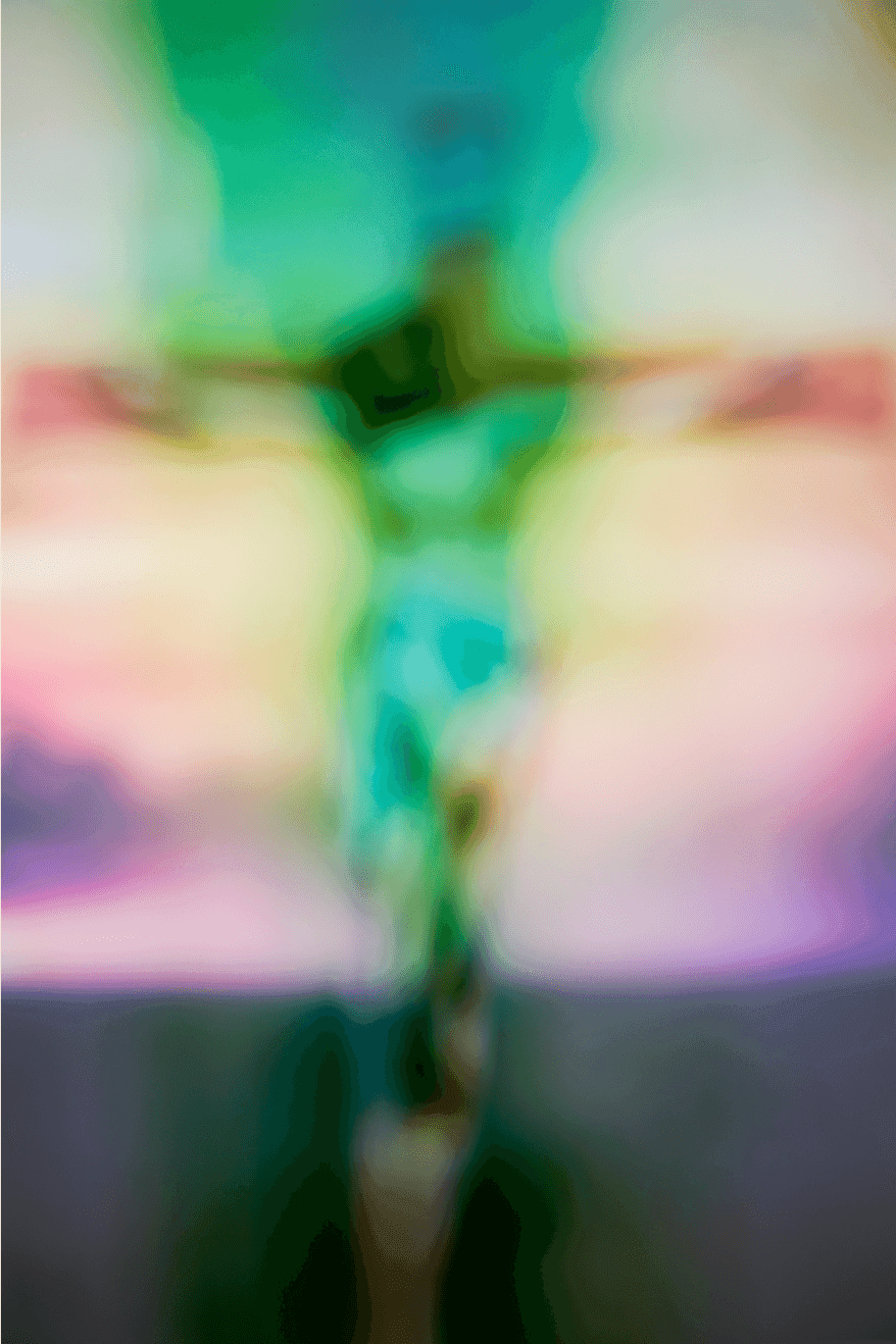 Jesus on the cross, layered with vibrant colours 